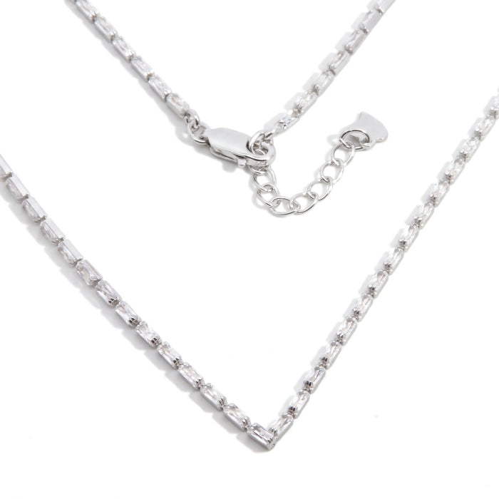 Silver Baguette CZ Tennis Necklace | 40 + 3cm