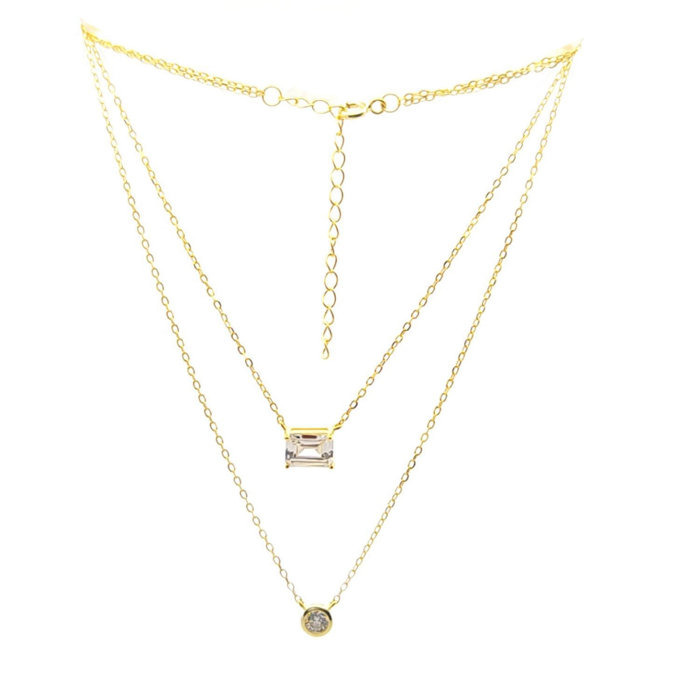 Sunshine Emerald Cut & Round Double Necklace | 40+5cm - John Ross Jewellers