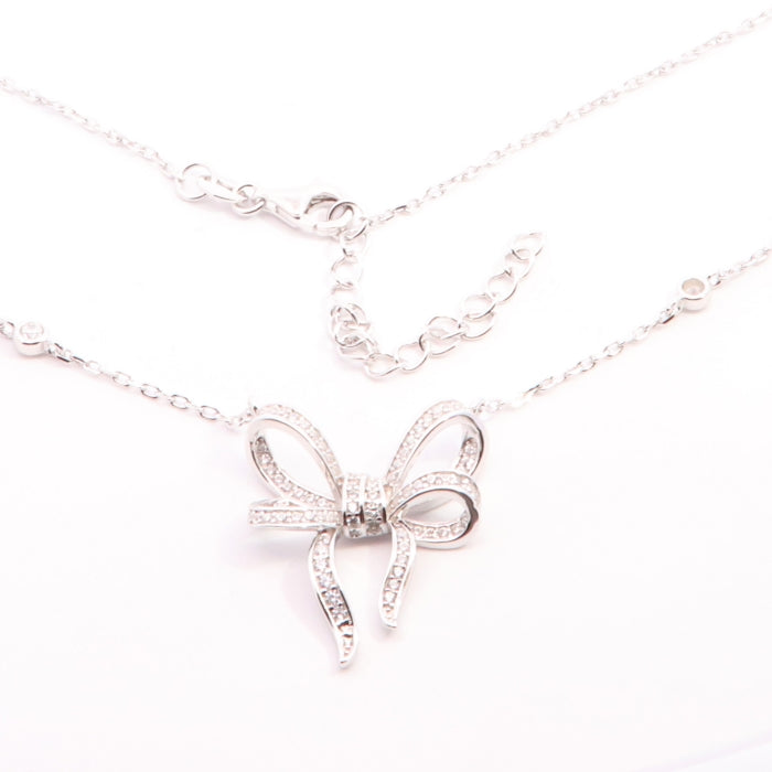 Silver CZ Bow Necklace - John Ross Jewellers
