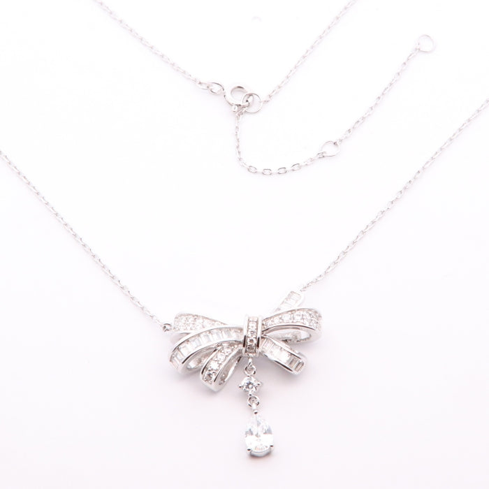 Silver CZ Bow Necklace - John Ross Jewellers