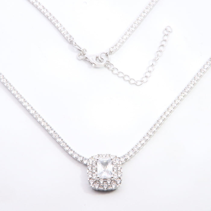 Silver Emerald Cut CZ Centre Tennis Necklace - John Ross Jewellers