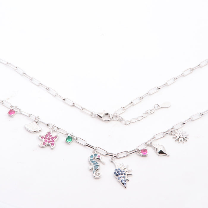 Silver Multicolour CZ Charm Necklace - John Ross Jewellers
