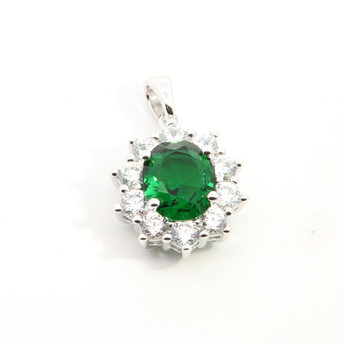 Silver Green CZ Necklace
