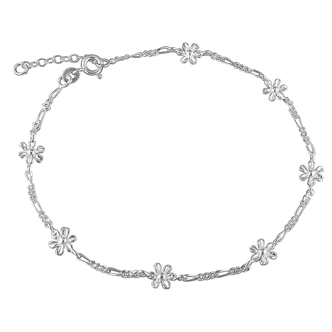 Silver Pretty Flowers Anklet