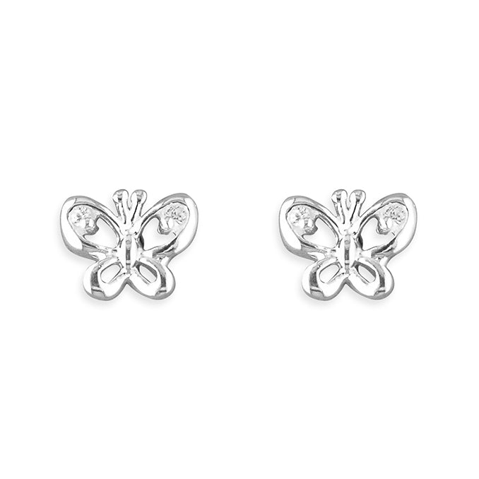 Silver CZ Butterfly Stud Earrings - John Ross Jewellers
