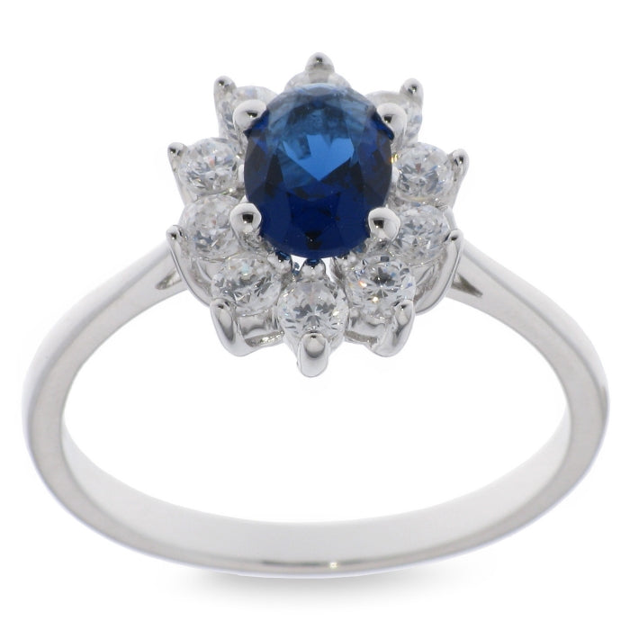 Silver CZ Diana Cluster Ring | Sapphire Blue