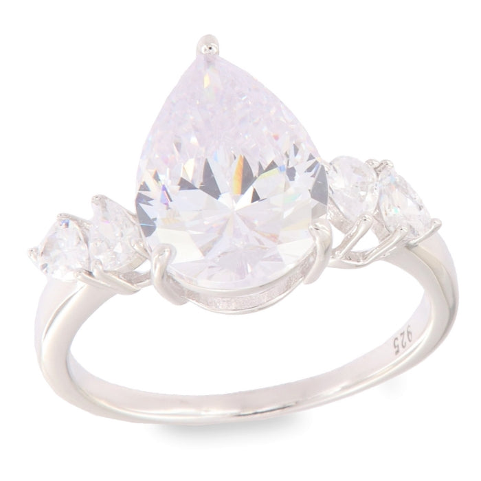 Silver Pear Cut CZ Ring