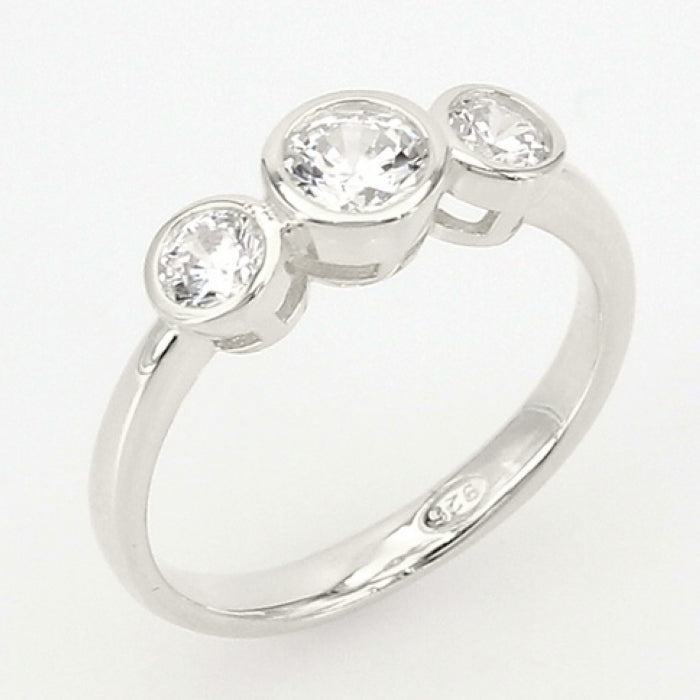 Silver Rubover CZ Trilogy Ring