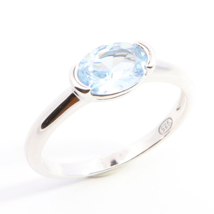 Silver Aqua Oval Ring | East West