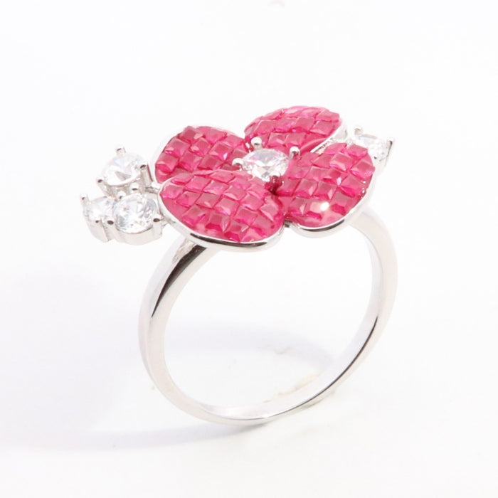 Silver Pretty Poppy Ring | Ruby Red
