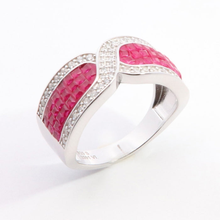 Silver Crossover CZ Ring | Ruby Red