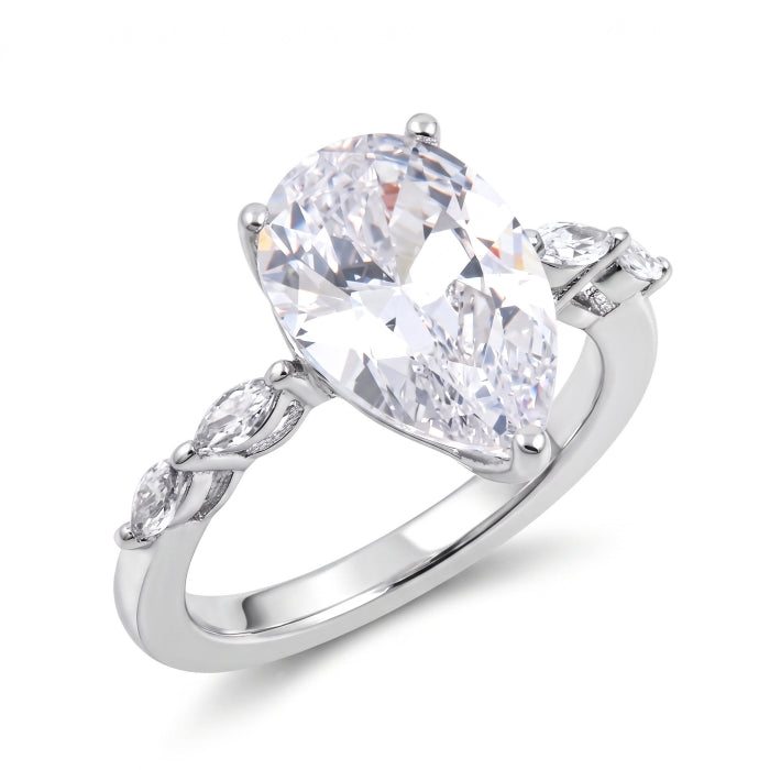 Silver Pear CZ Solitaire Ring