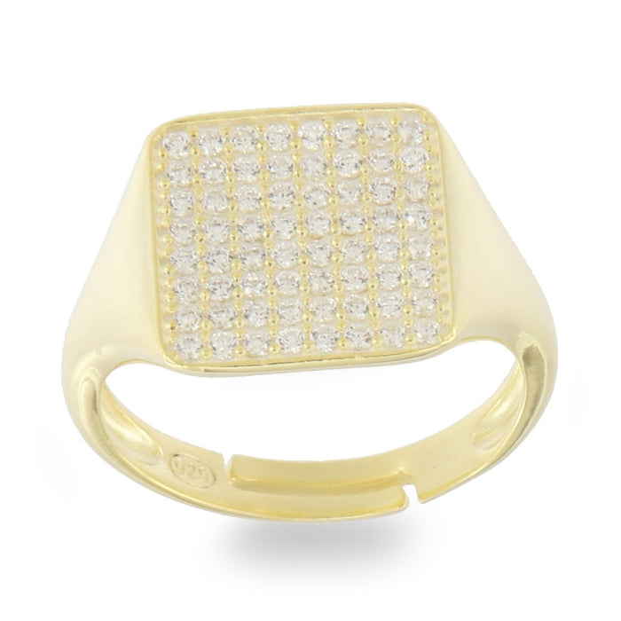Sunshine Square Chevalier CZ ring by Comero featuring a square-shaped center stone and elegant band design