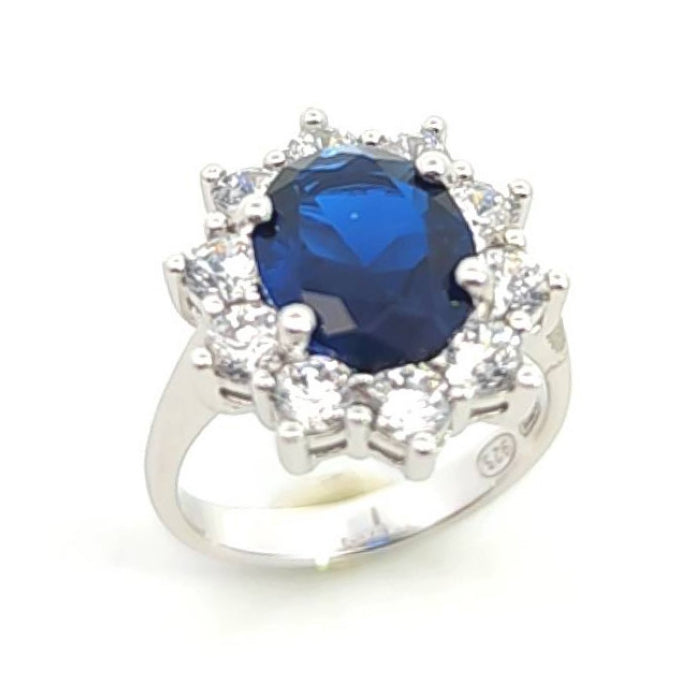 Silver CZ Diana Cluster Ring | Sapphire Blue