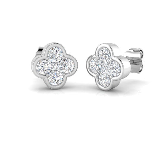 9ct White Gold Quatrefoil Diamond Stud Earrings | 0.86ct - John Ross Jewellers