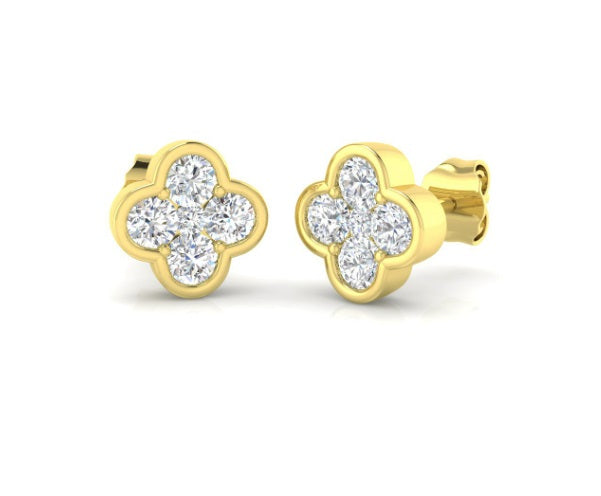 9ct Gold Quatrefoil Diamond Stud Earrings | 0.85ct - John Ross Jewellers