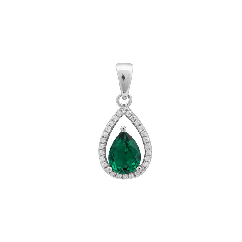 Silver Emerald Green Pear CZ Necklace - John Ross Jewellers