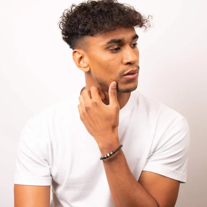 FRED BENNETT Black Leather Wristband - John Ross Jewellers