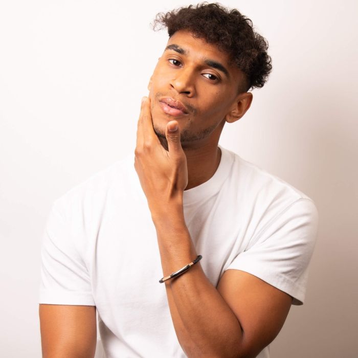 FRED BENNETT Steel & Rose Black Leather Wristband - John Ross Jewellers