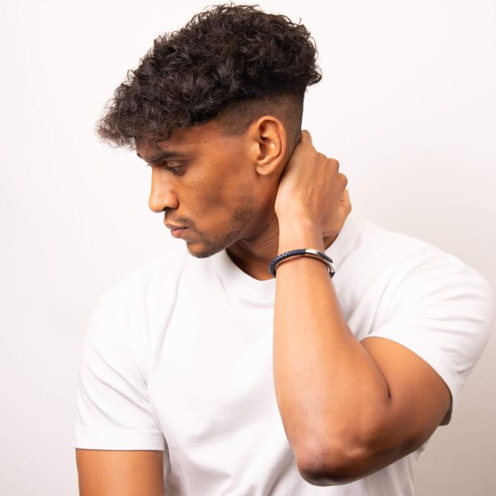 FRED BENNETT Woven Leather and Stainless Steel Section Bracelet - John Ross Jewellers