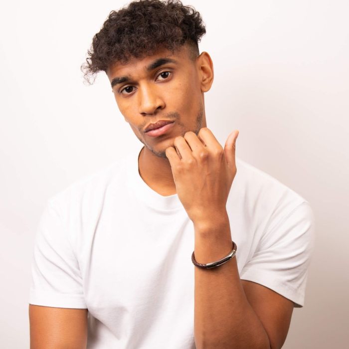 FRED BENNETT Woven Leather and Stainless Steel Section Bracelet - John Ross Jewellers