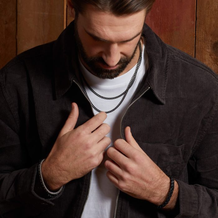 Fred Bennett Chain Plait Black Leather Bracelet - John Ross Jewellers