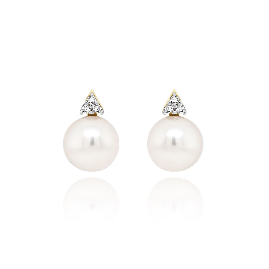 9ct Gold Cultured Pearl & Diamond Stud Earrings - John Ross Jewellers