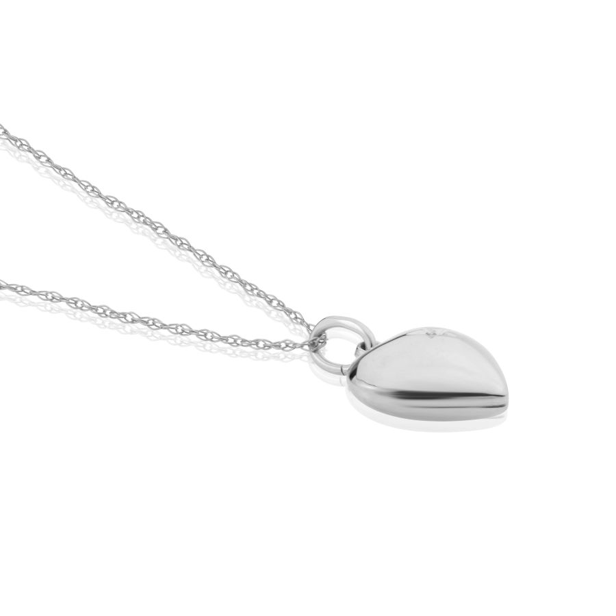 9ct White Gold Diamond Puffed Heart Necklace