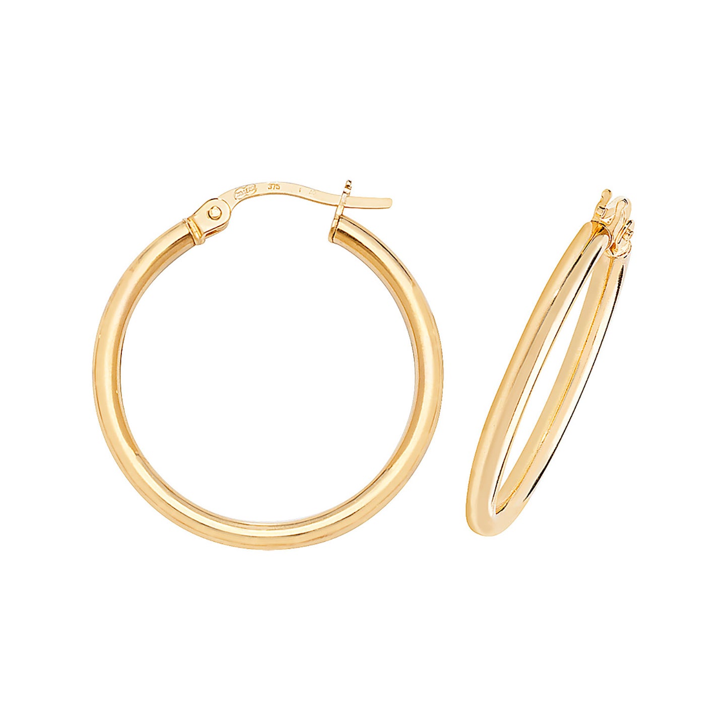 9ct Gold Skinny Tube Hoop Earrings 20mm - John Ross Jewellers