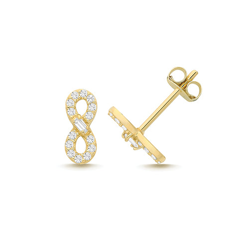 9ct Gold CZ Infinity Stud Earrings - John Ross Jewellers
