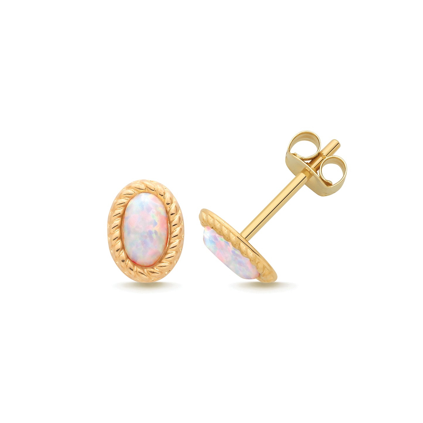 9ct Gold Oval Opalique Stud Earrings