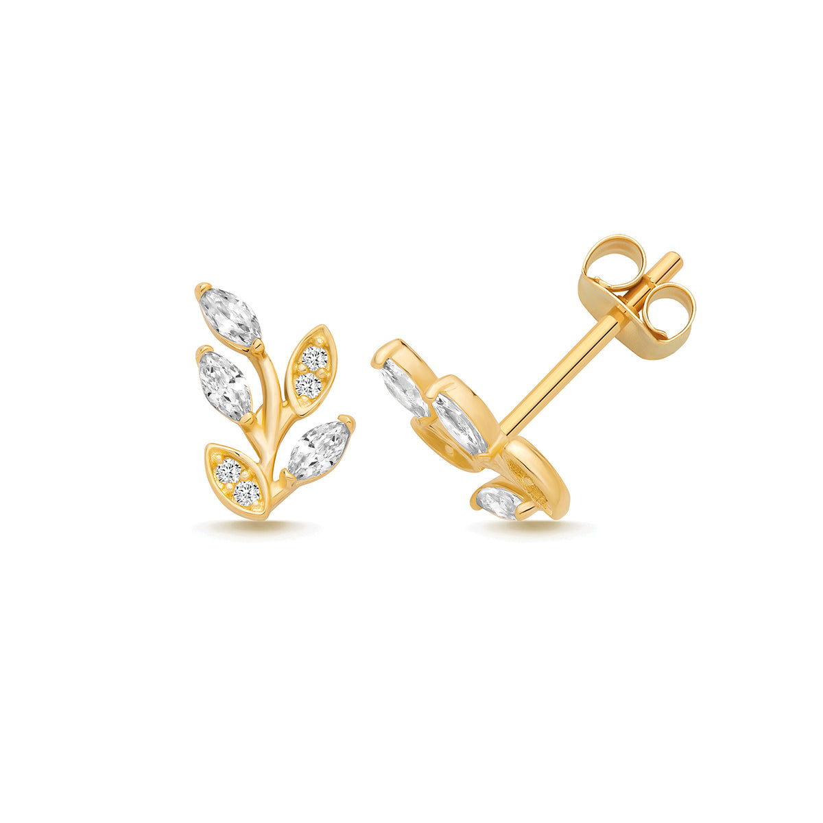 9ct Gold CZ Branch Stud Earrings