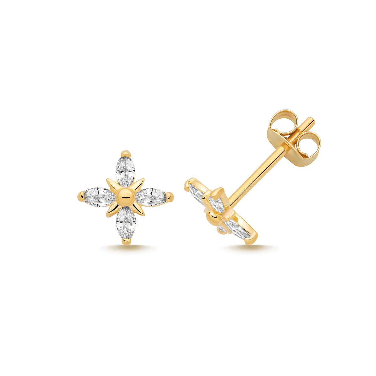 9ct Gold Marquise CZ Kiss Stud Earrings