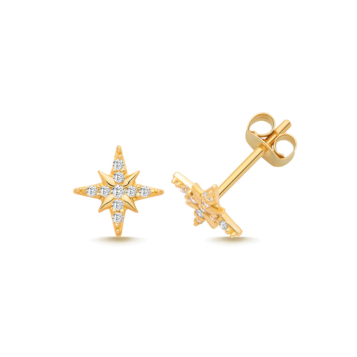 9ct Gold CZ North Star Stud Earrings