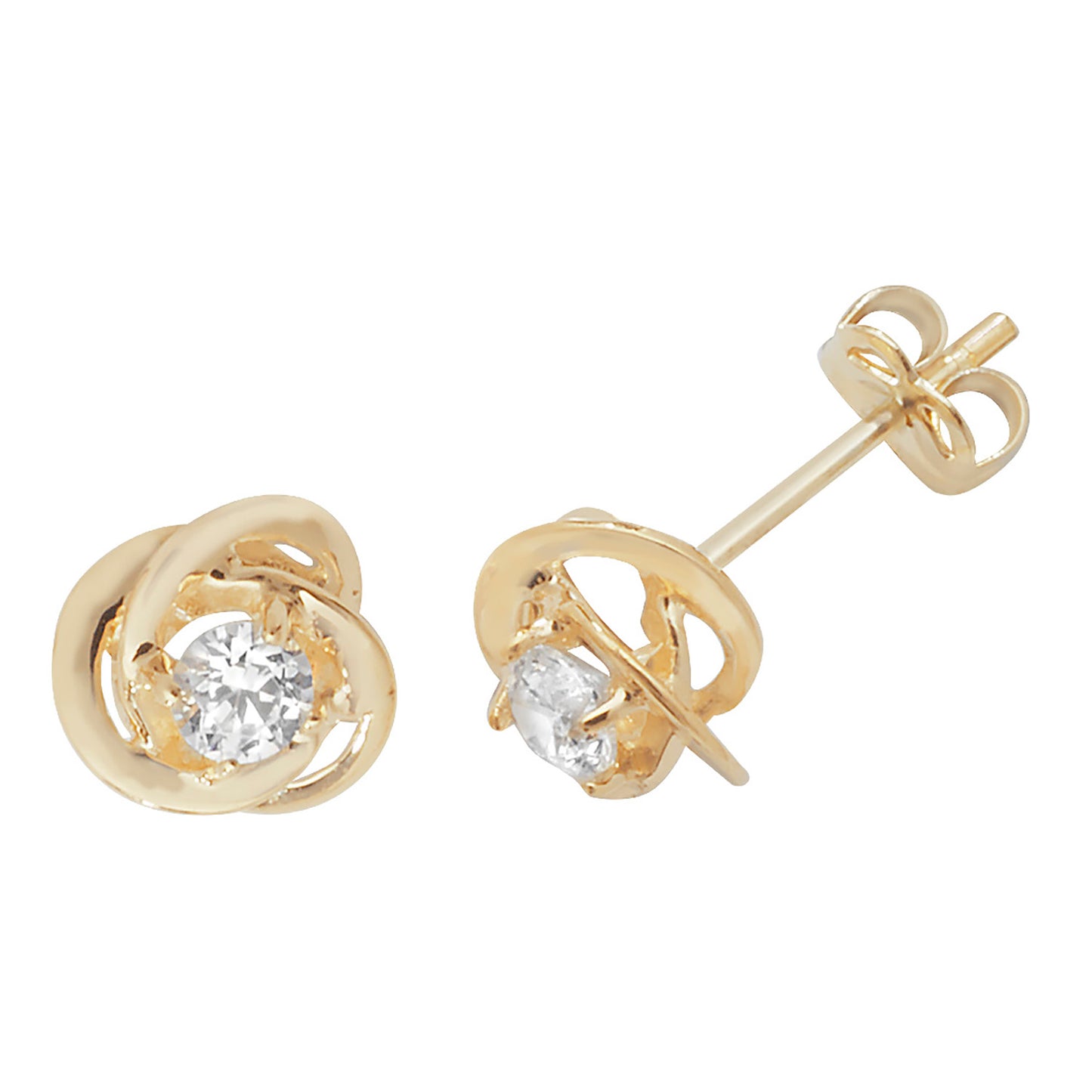 9ct Gold CZ Knot Stud Earrings