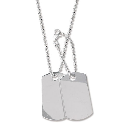 Silver Double Tag Pendant and Bead Chain - John Ross Jewellers