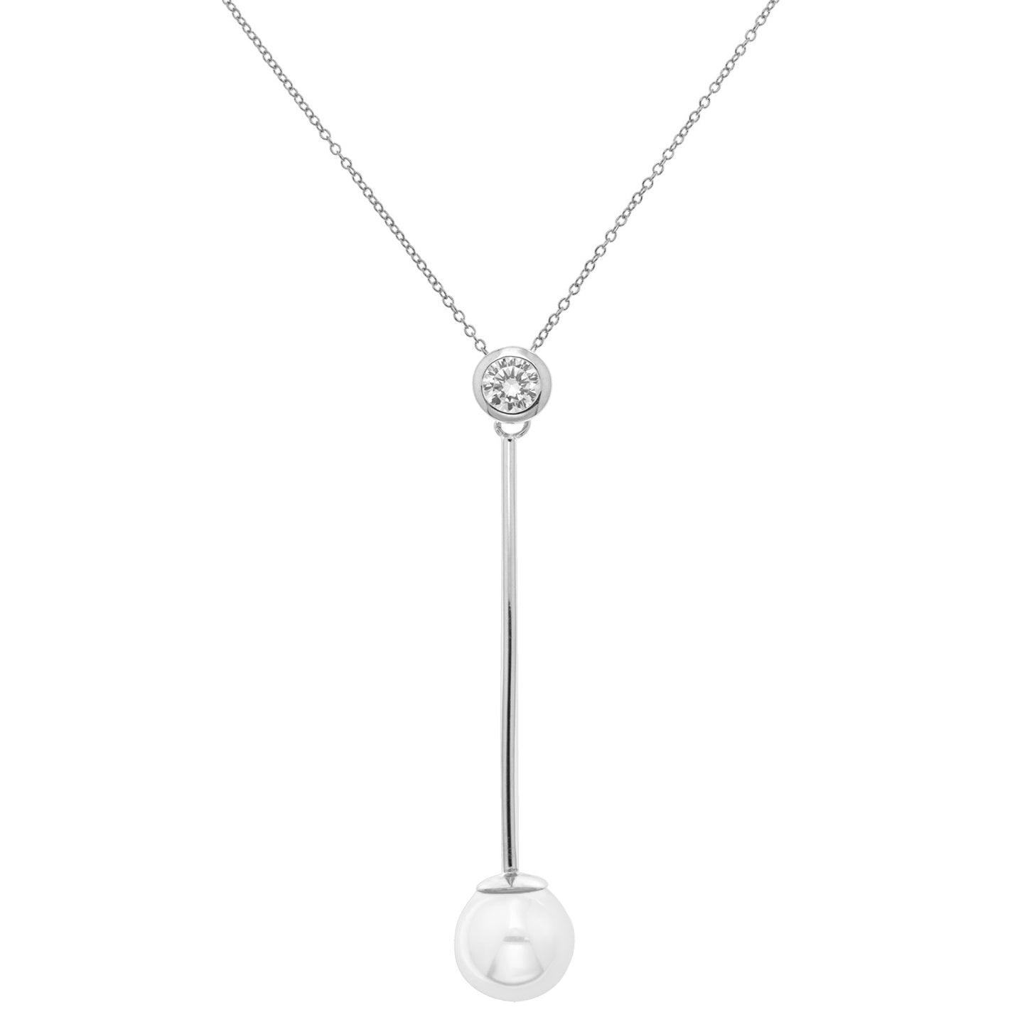 Silver Faux Pearl & CZ Drop Necklace | 10mm - John Ross Jewellers