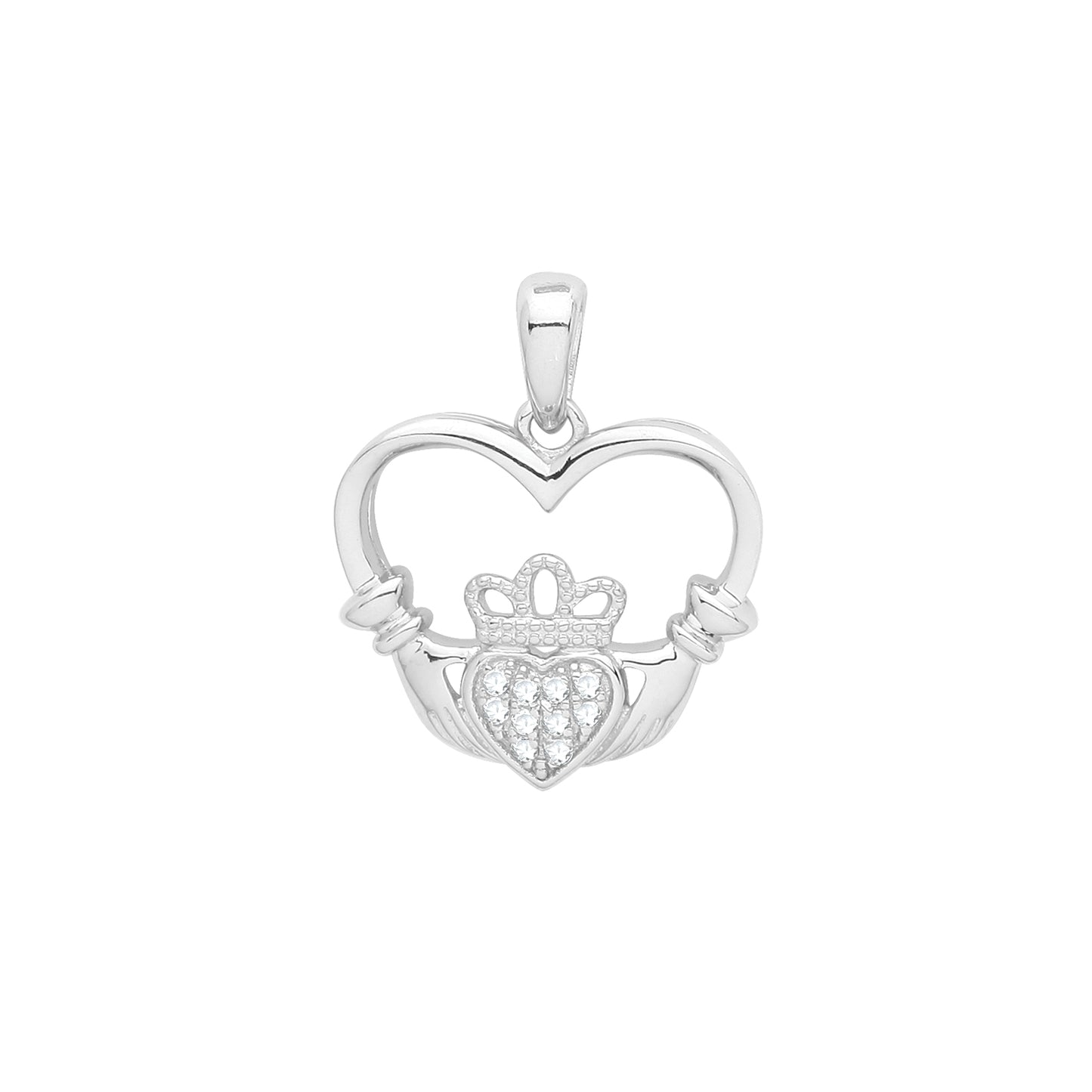 Silver CZ Claddagh Love Heart Necklace - John Ross Jewellers