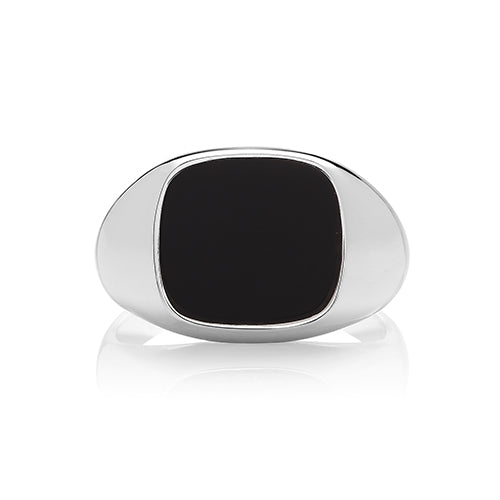 Silver Onyx Cushion Signet Ring