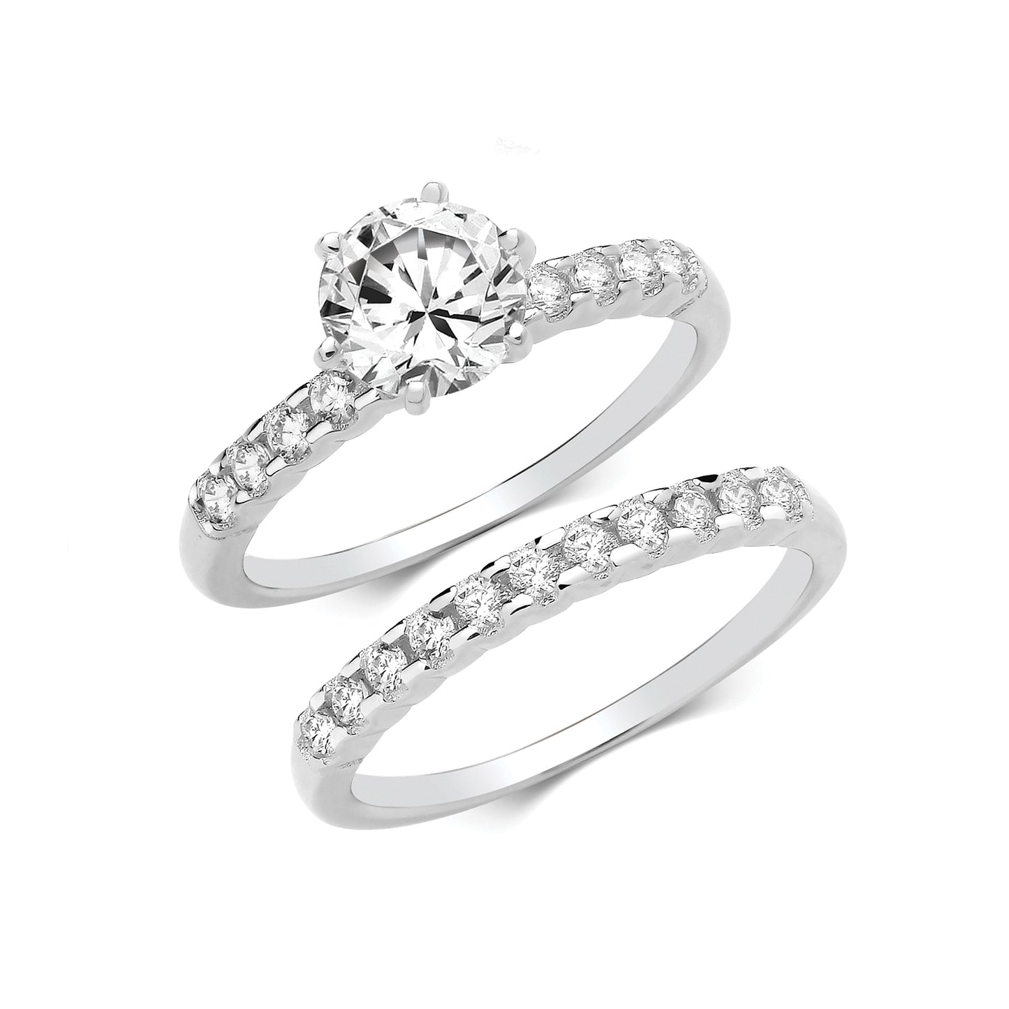 Silver CZ Solitaire Bridal Ring Set - John Ross Jewellers