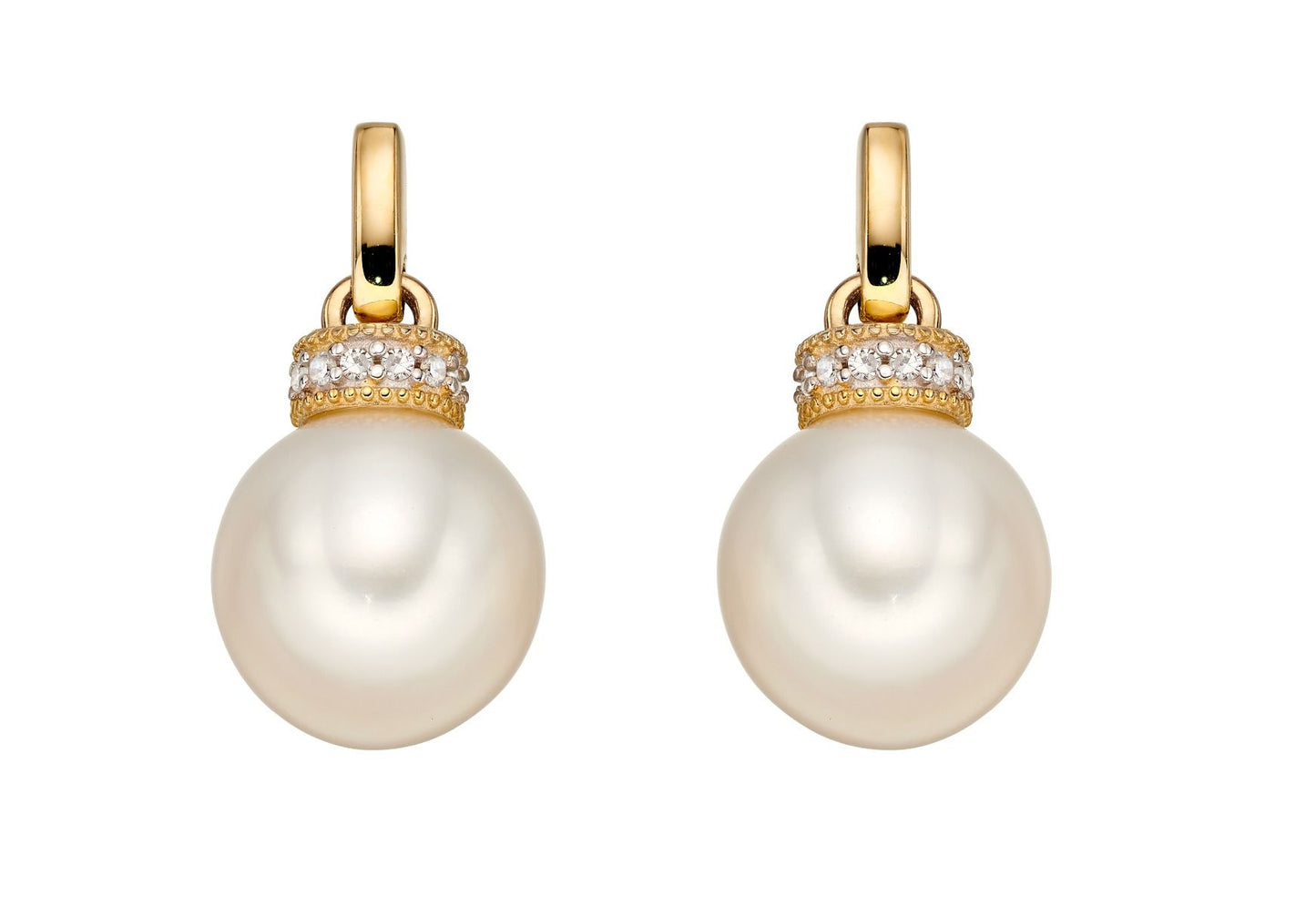 9ct Gold Diamond & Freshwater Pearl Drop Earrings - John Ross Jewellers