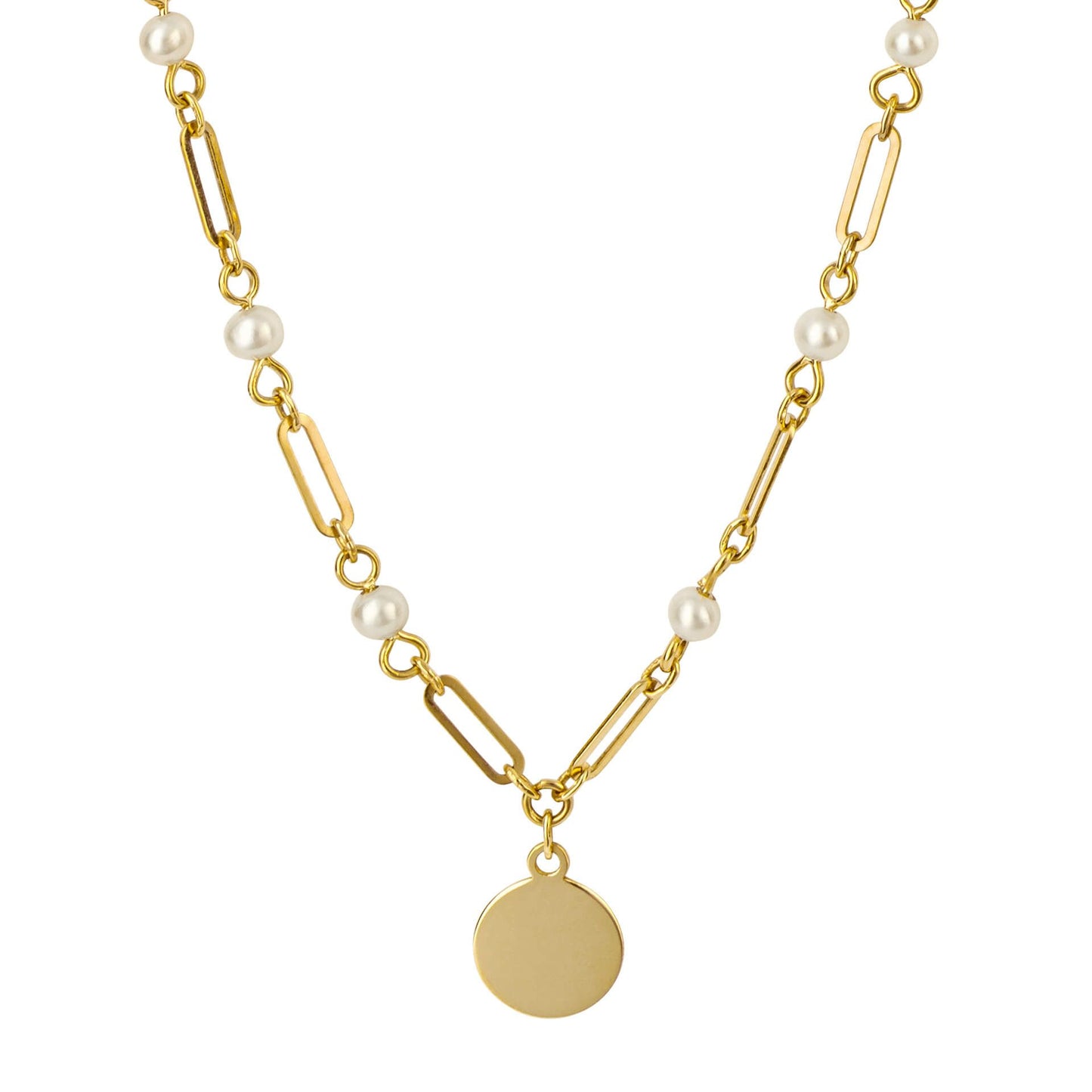 9ct Gold Freshwater Pearl & Paper Link Disc Necklace - John Ross Jewellers