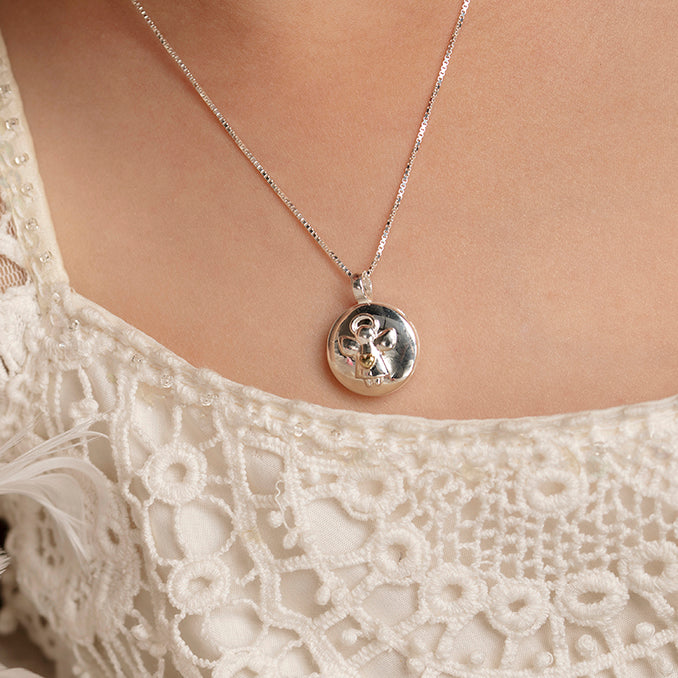 Silver Guardian Angel Round Locket and Chain - John Ross Jewellers