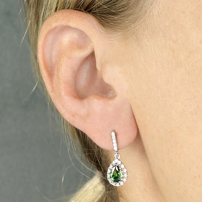 Silver Green CZ Pear Cut Drop Earrings - John Ross Jewellers