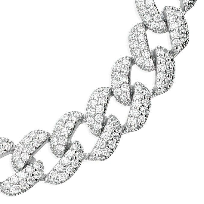 Silver CZ Cuban Link Chunky Bracelet | 19cm - John Ross Jewellers
