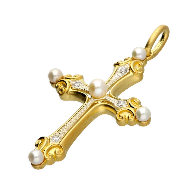 SUNSHINE Pearl & CZ Cross Necklace - John Ross Jewellers