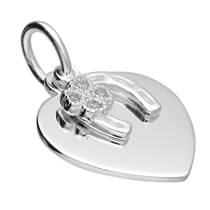 Silver CZ Good Luck Heart Disc Necklace - John Ross Jewellers