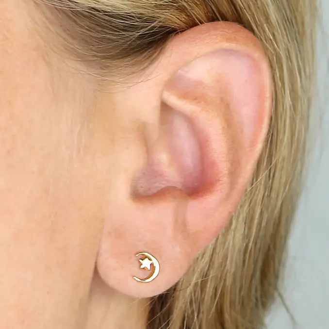SUNSHINE Moon & Star Stud Earrings - John Ross Jewellers