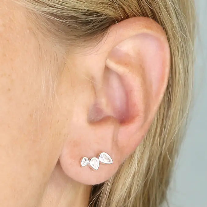 Silver CZ Pear Trilogy Earrings | Climber - John Ross Jewellers