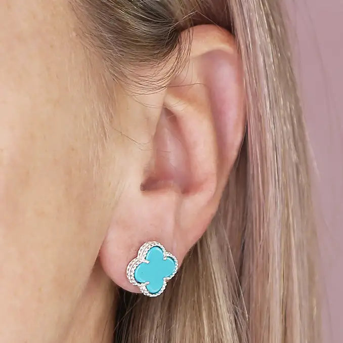 Silver Turquoise Quatrefoil Stud Earrings - John Ross Jewellers